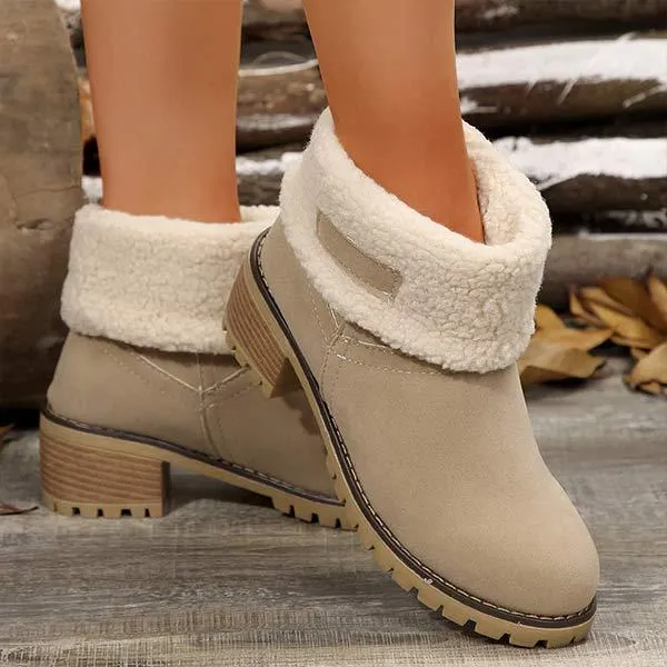 Women's Mid-Calf Chunky Heel Suede Snow Boots 21628214C